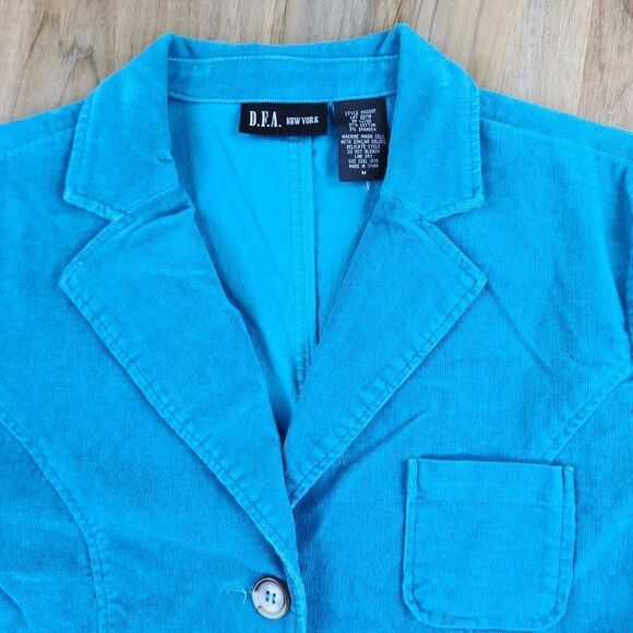 ☔️🔹️D.F.A. New York Turquoise Buttoned Corduroy Blazer Medium - Picture 4 of 10